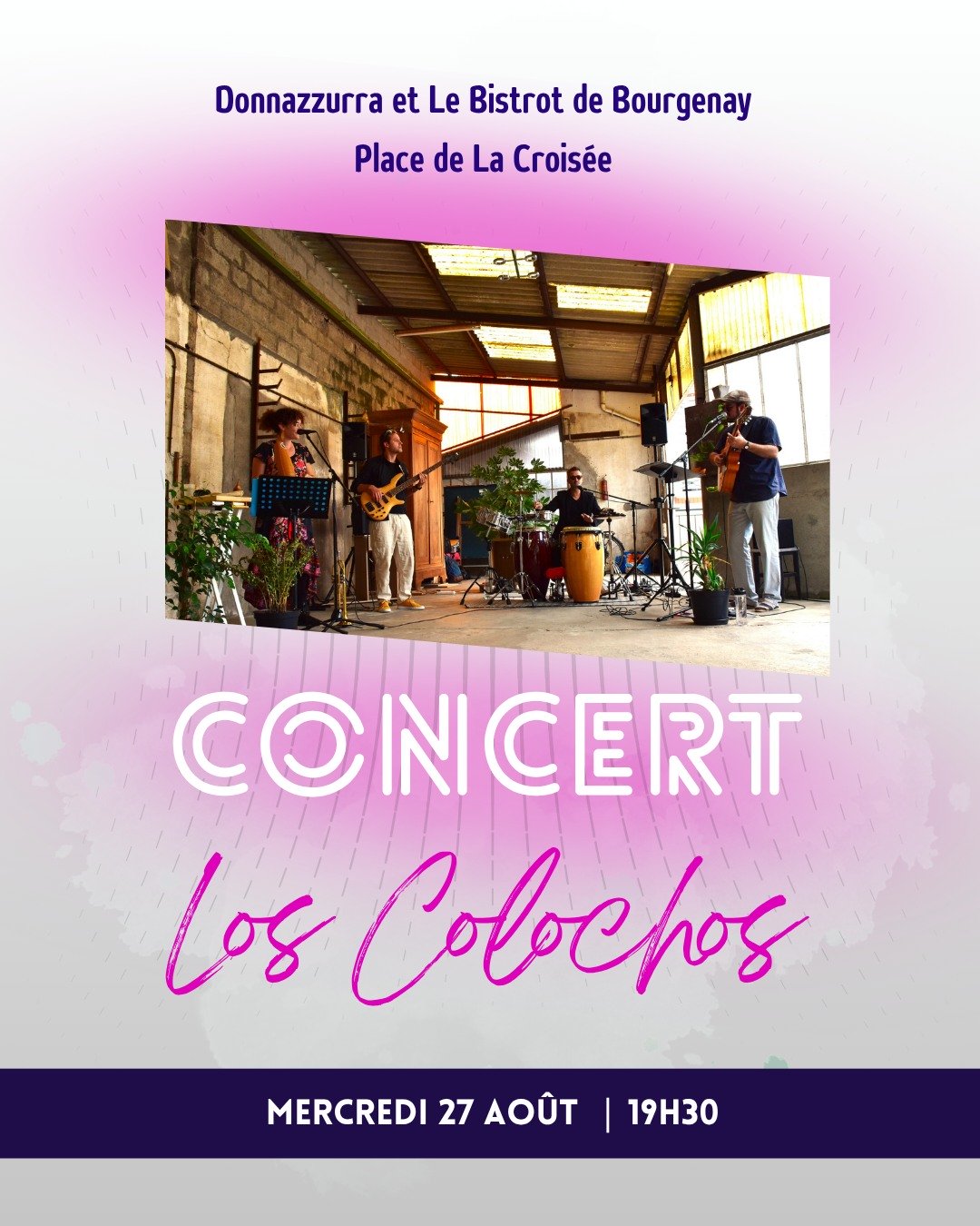 🎶 Soirée live à la belle étoile ! 🇮🇹🌅

Mercredi 27 août, ambiance latine sur la terrasse de DONNAZZURRA avec le concert exceptionnel du groupe Los Colochos 🔥🎸

👉 Un voyage musical sur les rythmiques Chacha, Bolero y Salsa … le tout accompagné de nos plats italiens faits maison 🍝🍷

Le combo parfait pour une soirée d'été inoubliable !

📍 DONNAZZURRA – La Croisée
🕗 À partir de 19h30
📞 Réservation au 02 51 96 70 66

Venez profiter de la dolce vita version live ! 🎤💃

#LosColochos #ConcertLive #DonNazzurra #PortBourgenay #SoiréeItalienne #MusiqueLatine #TerrasseEnFête #SummerVibes