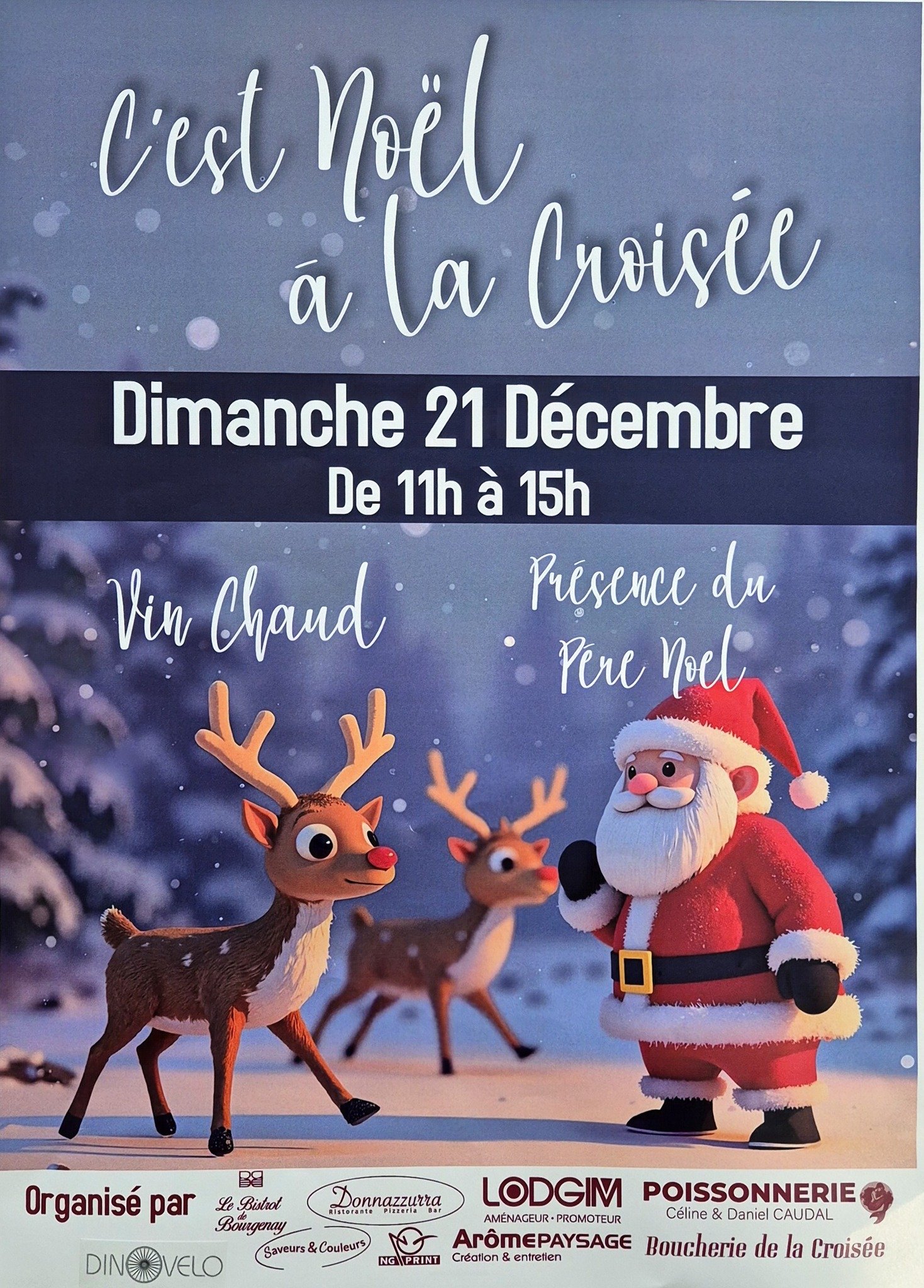 🎅🎄 C’est Noël à la Croisée ! 🎄🎅

Rendez-vous dimanche 21 décembre sur la place de la Croisée à Talmont-Saint-Hilaire pour partager la magie de Noël ✨

🕚 dimanche 21 décembre de 11h à 15h
🍷 Stand de vin chaud pour se réchauffer
🎅 Présence du Père Noël pour le plaisir des petits (et des grands !)

Un moment convivial organisé par les commerçants de la Croisée, dont votre restaurant italien Donnazzurra 🇮🇹🍝, heureux de participer à cette belle animation de fin d’année.

📍 Venez nombreux célébrer Noël avec nous !

#NoëlALaCroisée #TalmontSaintHilaire #AnimationDeNoël #CommerçantsLocaux #Donnazzurra #LeBistrotdeBourgenay #Lodgim #PoissonnerieCaudal #NgPrint #Dinovelo #AgencedesPins #PauzCoiffure #LaBoucherieDeLaCroisée #SaveursetCouleurs #ArômePaysage🎄✨