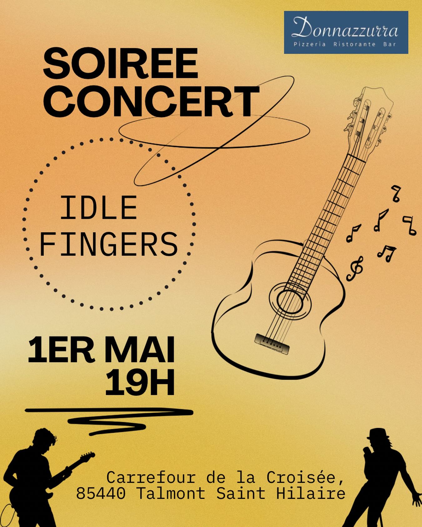 1er mai – 19h 🎶

Et si votre dîner devenait un moment à part ?

Le groupe Idle Fingers s’invite sur la place de la Croisée pour accompagner votre repas en live.

Une assiette, un verre, de la musique…
Pas besoin de choisir entre sortir manger et profiter d’un concert.

📍 Place de la Croisée
🕖 À partir de 19h

⚠️ Places limitées en terrasse
(pensez à réserver si vous voulez être aux premières loges)